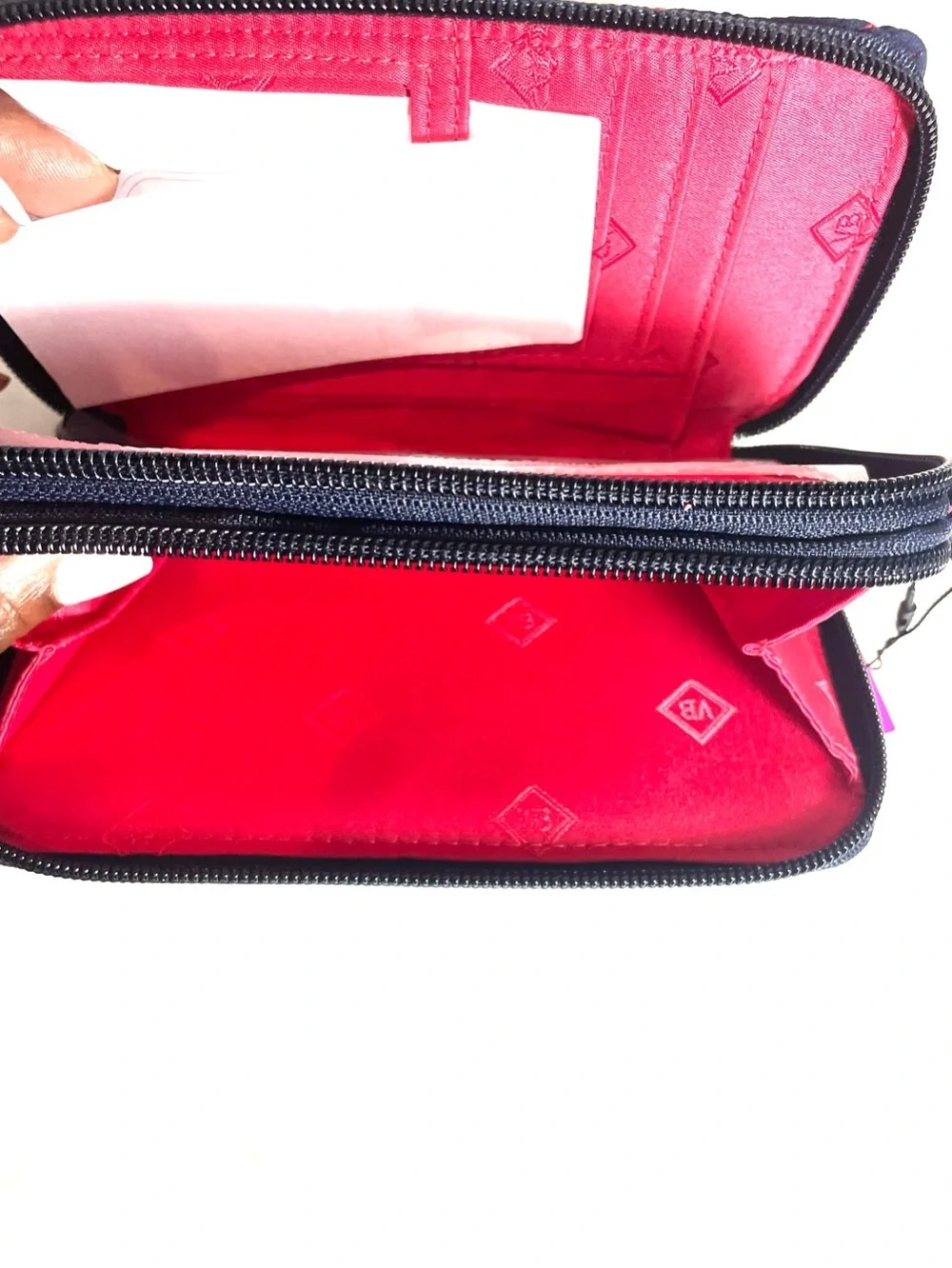 Vera Bradley Iconic RFID Wallet Navy Red Hearts NWT No Wristlet Strap